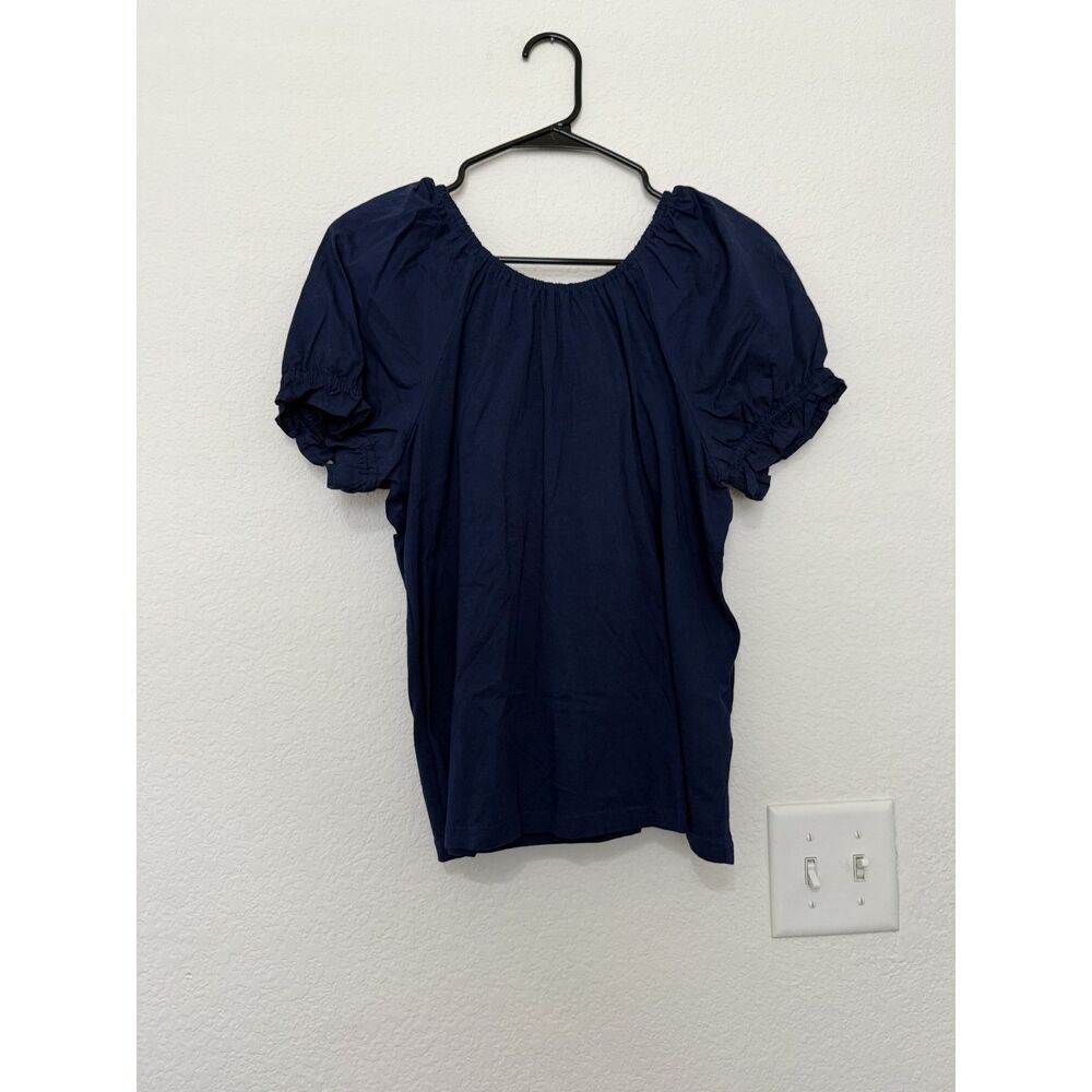 J‎ Crew Navy Puff Short Sleeve Tie Back Bow Top